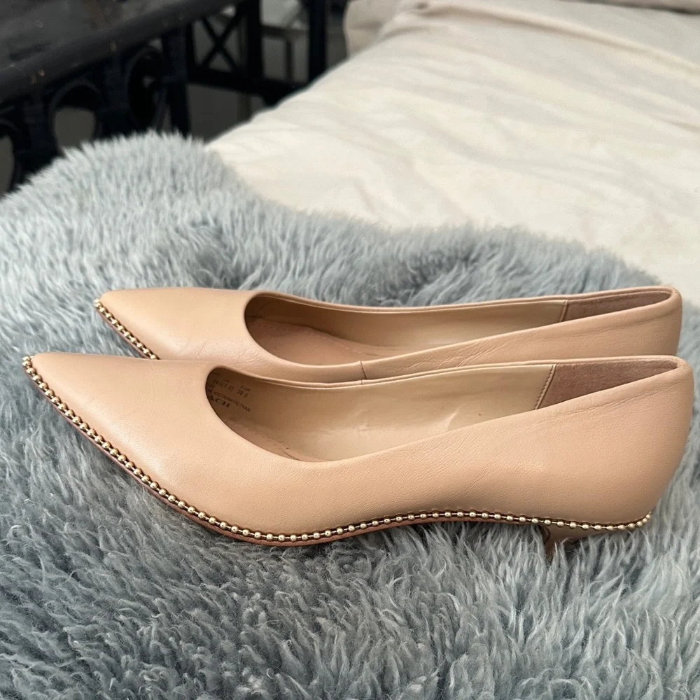Coach Nude Leather Pointed Flats
